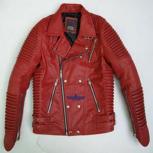 High Quality Sheepskin <b>Red</b> Leather Moto <b>Jacket</b> Men Streetwear Stylish Comfortable Durable Outerwear OEM Custom Wholesale Supply - Product Image 4