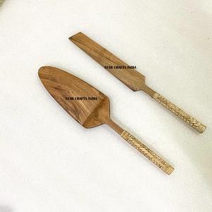 2024 Handcrafted Dessert Set Wicker Handle Cake Server and Knife Set Mango Wicker Handle New Style Cake Server Set From India - Product Image 6