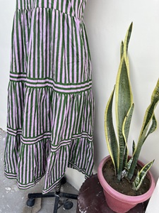 Style chaud élégant fête une ligne robe à bretelles réglables rayure coton longues robes d'été sans manches pour femmes - Product Image 3