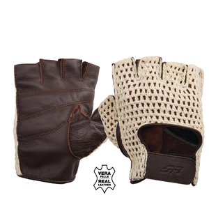 Guantes de Conducción de Malla Marrón Vintage, Talla L, Estilo sin Dedos - Product Image 1