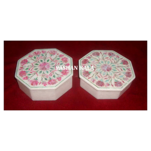 Indian Best Designer and Octagonal Shape White Marble Inlay <b>Mix</b> Mother of Pearl Jewelry <b>Box</b> for Home Decor and Business Gift - Product Image 1