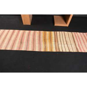 Modern Beige <b>Pink</b> <b>Wool</b> Rug 1.9 X 8.7 ft Flat Weave Turkish Patchwork Design for Living Room Decorations with Latex Backing - Product Image 3