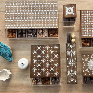 Hot Sell <b>Wood</b> Acrylic Lacquer Finish Food <b>Storage</b> <b>Box</b> Mother of Pearl Inlay Customized Eid Ramadan Gift - Product Image 1