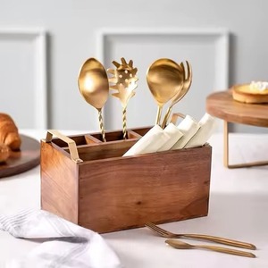 Acacia Wooden flatware <b>storage</b> with Handle Multipurpose Organizer for Kitchen Office or Bathroom Wooden <b>Utensil</b> Holder - Product Image 1