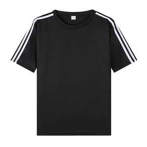 T-shirt unisexe sport décontracté à séchage rapide pour l'été, style Harajuku, à manches courtes rayé effet glacé avec logo frontal - Product Image 1