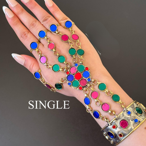 Vibrant Multi Color Afghan Kuchi Panja Hand Harness Featuring Pink Blue Green And <b>Red</b> Jewel Stones Ornate Tribal <b>Bracelet</b> - Product Image 6