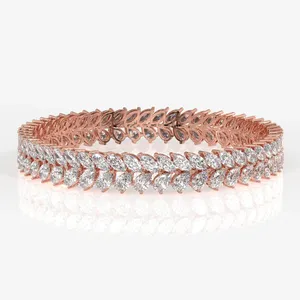 Brazalete de Oro de 9K con Diamantes Moissanite en Corte Pera y Marquesa, Diseño Elegante - Product Image 5