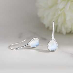 Boucles d'oreilles en forme de larme en larimar, argent sterling, pierre de lune, bijoux en pierres précieuses, style bohème élégant, accessoires de mode - Product Image 4