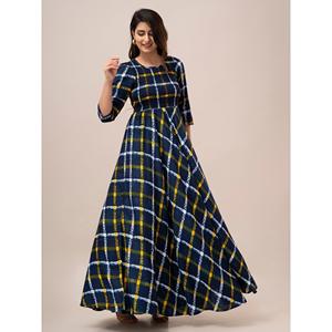 Robe longue évasée smockée à imprimé à carreaux jaunes, taille élastique, respirante, avec fermeture éclair et décoration drapée, pour femme de bureau, OEM/ODM - Product Image 3