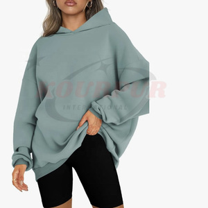 เสื้อฮู้ดดี้โอเวอร์ไซส์สำหรับผู้หญิง ออกแบบเองได้ สำหรับฤดูหนาว เนื้อผ้าหนา คุณภาพสูง ทรงบ็อกซี่ กันน้ำ พร้อมโลโก้ด้านหน้า-ราคา - Product Image 3