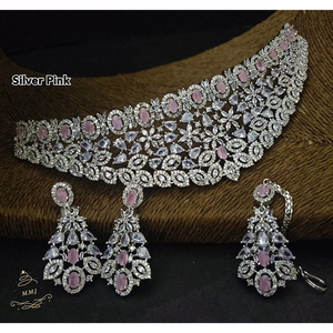 สร้อยคอแต่งงาน AD ประดับด้วยหินสีชมพู เครื่องประดับที่หรูหราและมีสไตล์ - Product Image 2