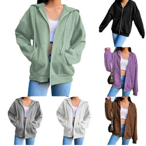 Custom <b>Women</b>`<b>s</b> Oversized Zip Up Hoodie & Sweatshirts 100% Cotton Plain Blank <b>Plus</b> <b>Size</b> Casual Hoodie <b>Jackets</b> - Product Image 1