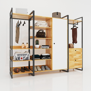 Sistema de Armario Independiente Minimalista 280x50x200cm de Madera de Caucho con Función Plegable para Hogar, Apartamento, Dormitorio TQA68010 - Product Image 1