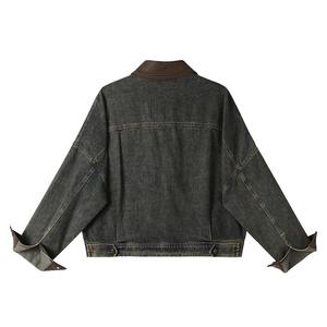 Haute qualité 100% coton polaire rabattre Vintage lavé soleil délavé Cowboy ciré toile Denim veste pour hommes - Product Image 6