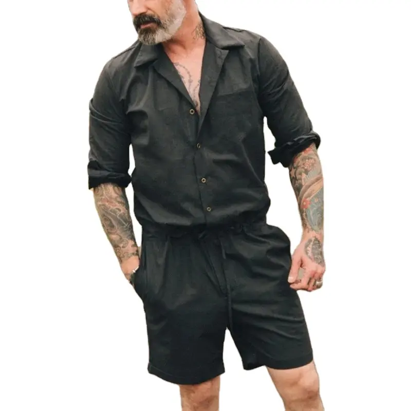 Ensemble de vêtements pour hommes 2024 Été Nouveau costume pour hommes Chemise en coton Shorts décontractés Combinaisons pour hommes Chemise Shorts Costume