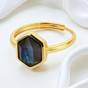 925 argent hexagone Labradorite pierre précieuse bague réglable bijoux en gros - Product Image 1
