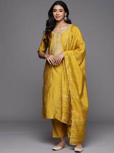 High Quality Premium Viscose Blend Embroidered Bollywood Top 3/4 Pant Dupatta Set Solid 3/4 Sleeve <b>Kurti</b> for Summer Parties Bulk - Product Image 3