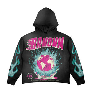 2024 Custom DTG Comfortable Men's XS Winter Hip Hop Hoodie Solid No Strings Hidden Pocket Cut Edge Distressed Cropped All Print - Product Image 1