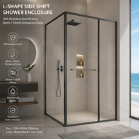 Porte de douche d'hôtel en verre trempé ANSI 8 mm, style luxe doré, entrée à coin carré, coulissante, sur mesure, OEM ODM, en forme de L