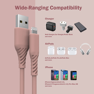 สายชาร์จ USB-A เป็น Lightning สีชมพู สำหรับ iPhone พร้อมปลอกซิลิโคน ชาร์จเร็ว ถ่ายโอนข้อมูล รองรับอุปกรณ์ iOS - Product Image 5