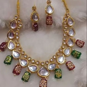 Indian Manufacturer Gold Plated High Quality Kundan <b>Choker</b> Necklace Set for Girls Women Party Wear - Product Image 1