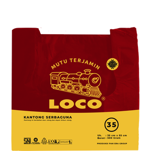ถุงหิ้วเสื้อยืด LOCO สีแดง ทำจาก HDPE ขนาด 35x55 ซม. แข็งแรง ทนทาน ใช้ซ้ำได้ เหมาะสำหรับใส่ของชำและบรรจุภัณฑ์ในซูเปอร์มาร์เก็ต - Product Image 1