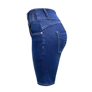 Shorts en jean pour femmes à taille mi-haute personnalisés sur mesure, style sportif de haute qualité, taille élastique, confortable et respirant - Product Image 2