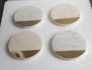 Juego de posavasos de mesa redondo hecho a mano de mármol en redondo - Product Image 2