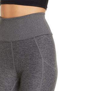 Leggings de sport taille haute pour femmes en Spandex/Nylon, pantalon de yoga, logo personnalisé, couleur unie, respirant, séchage rapide, longueur intégrale, taille élastique côtelée - Product Image 2