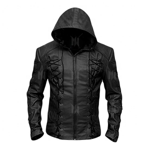 Custom <b>Men's</b> Sheep Leather Hoodie Loose Baggy Heavy Pullover Oversized Windbreaker <b>Jacket</b> with Front Logo Position - Product Image 1