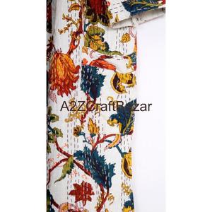 Robes longues à manches trois quarts à col en V à cordon de serrage en tissu floral tissé à la main Douces et respirantes Séchage rapide 100% coton pour femmes - Product Image 2
