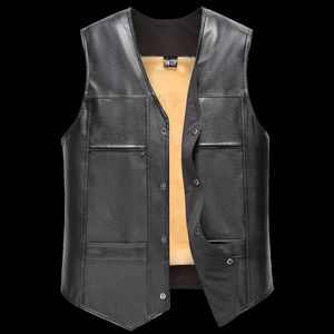 Chaleco de cuero de lana Reversible grueso y cálido para hombre de invierno abrigo informal de un solo pecho con cuello en V impermeable a prueba de viento OEM - Product Image 4