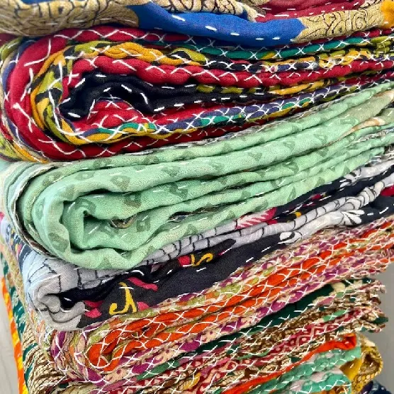 Handgemaakte Bangali Kantha Quilt Gooi Dekens Mooie Boheemse Beddengoed Dekens Vintage Katoenen Kantha Quilts