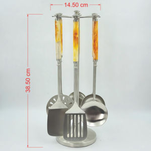 Ensemble de cuisine avec support, 6 pièces, acier inoxydable, poignée en résine, finition polie, léger et antidérapant, passe au lave-vaisselle, pour la cuisine - Product Image 3