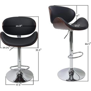 Set di 2 sgabelli da Bar in legno curvo con rivestimento in pelle sintetica e Base in metallo argento/nero per uso cucina - Product Image 2