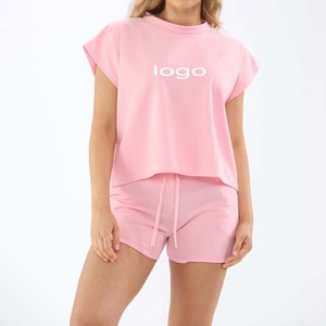 Quickdry 100% algodón 2 piezas conjunto mujer Streetwear transpirable 100% algodón logotipo personalizado sólido conjunto de mujer ropa Casual - Product Image 4