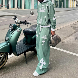 Ensemble Streetwear d'été unisexe pour hommes personnalisé Sun Faded Vintage Heavyweight Hoodie Acid Wash Flare Sweatpants Manufacturers' Sun - Product Image 2