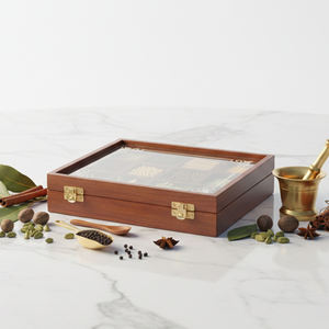Boîte à épices élégante en bois brun écologique, finition lisse et polie, artisanale, plusieurs compartiments pour un rangement sûr et la cuisine - Product Image 2
