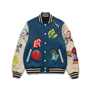 Chaqueta universitaria de alta calidad para hombre, lona personalizable, bordado de chenilla, Mangas de cuero, estilo Letterman de béisbol - Product Image 1