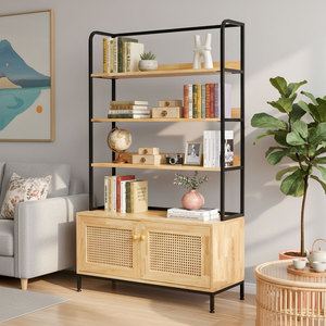 Étagère décorative en bois de caoutchouc au design scandinave avec compartiments (100x40x172cm) - Product Image 2