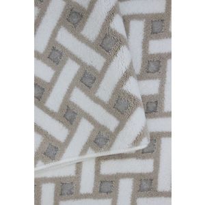 Alfombra de baño y ducha Darin de 70x120cm, plateada, de hilo de algodón teñido, jacquard abstracto, producción personalizada - Hecho en Turquía - Product Image 2