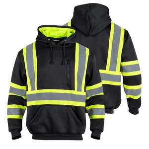 Men's Water-Resistant Reflective Safety Pullover <b>Black</b> Single-Sided <b>Fleece</b> Sweatshirt Soft Shell Polyester Clothing Work Hoodies - Product Image 2