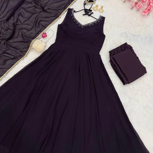 Última colección de vestidos Anarkali de color negro, telas de seda Georgette con trabajo de fijación en caliente para mujeres, ropa de boda y Festival - Product Image 1