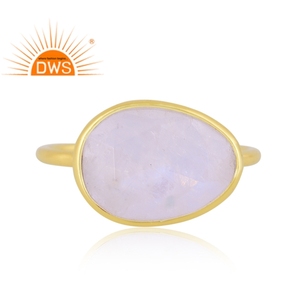 Best Selling Sterling Silver 18K Gold Plated Natural <b>Rainbow</b> Moonstone Gemstone Stackable Ring Custom Jewelry Manufacturer - Product Image 3