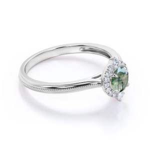 Agate mousse naturelle belle bague en argent sterling 925 bague délicate anniversaire cadeau Agate verte forêt bague de luxe - Product Image 5