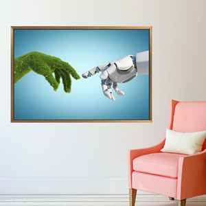 Obra de arte impresa en lienzo de La Creación de Adán de Miguel Ángel - Decoración moderna para pared, 1 pieza: con marco dorado - Product Image 1