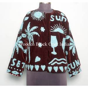 Wholesale Floral Embroidered Cotton Knitted <b>Velvet</b> Eco-Friendly <b>Jacket</b> for <b>Women</b> Handmade Suzani Ethnic Winter Coat for <b>women</b> - Product Image 4