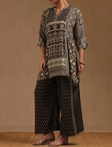 Vêtements indiens et pakistanais exclusifs robe noir imprimé coupe ample femmes Kurta Palazzo ensemble pour femmes mode quotidienne et festive - Product Image 2