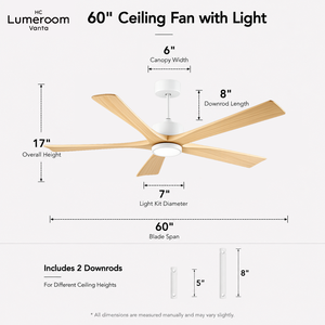 Ventilateur de plafond 60 pouces avec lumière, pales en bois massif, moteur DC, télécommande APP, LED dimmable – En stock aux États-Unis - Product Image 3