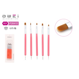 Juego de brochas de uñas pequeñas de cinco piezas de doble cara y Rosa metálico - Product Image 1